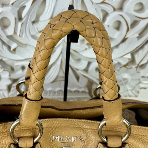 {Prada} Vitelli Daino Pebble Leather Braided Handle Open Tote - Picture 4 of 15